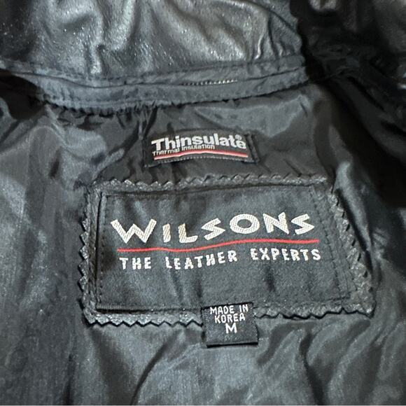 Vintage 80s Wilsons Black‎ Leather Paisley Print Long Sleeve Coat Size M - Picture 7 of 13